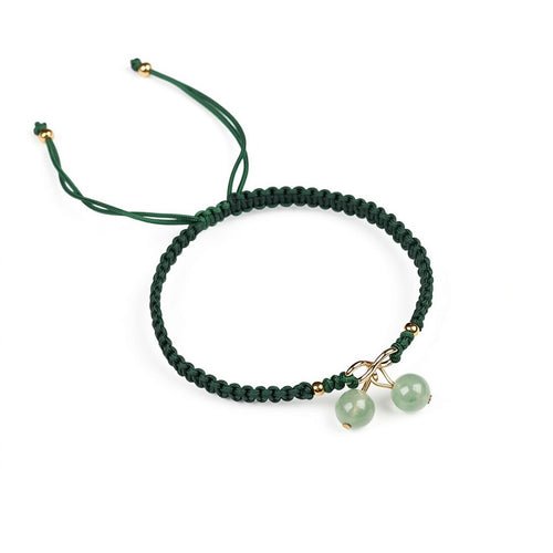 2-Bead Braided String Bracelet — Handmade Adjustable Rope Charm, Red/Green/Purple Cord, Lucky Protection for Men Women