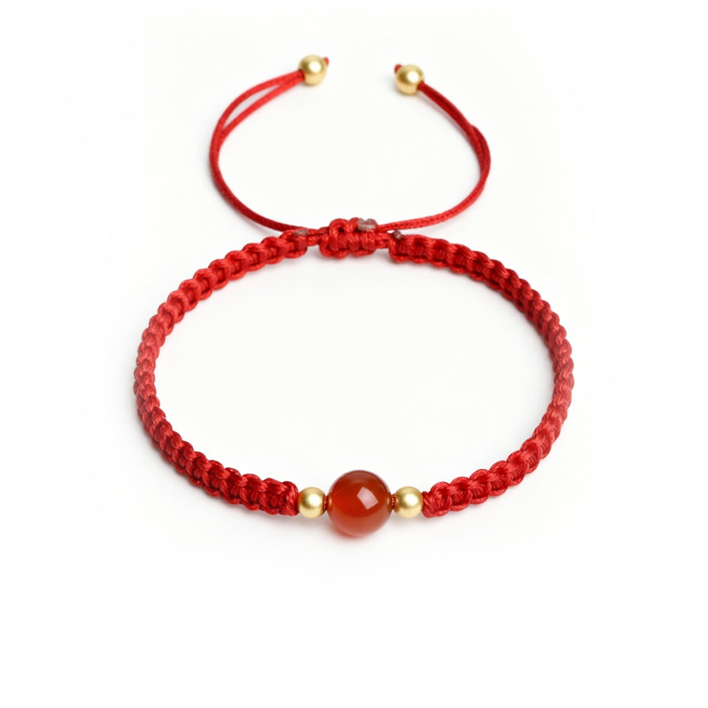 Minimalist Single Bead Red String Bracelet — Handmade Braided Cord, Natural Crystal Charm, Adjustable for Men Women, Lucky Protection Gift