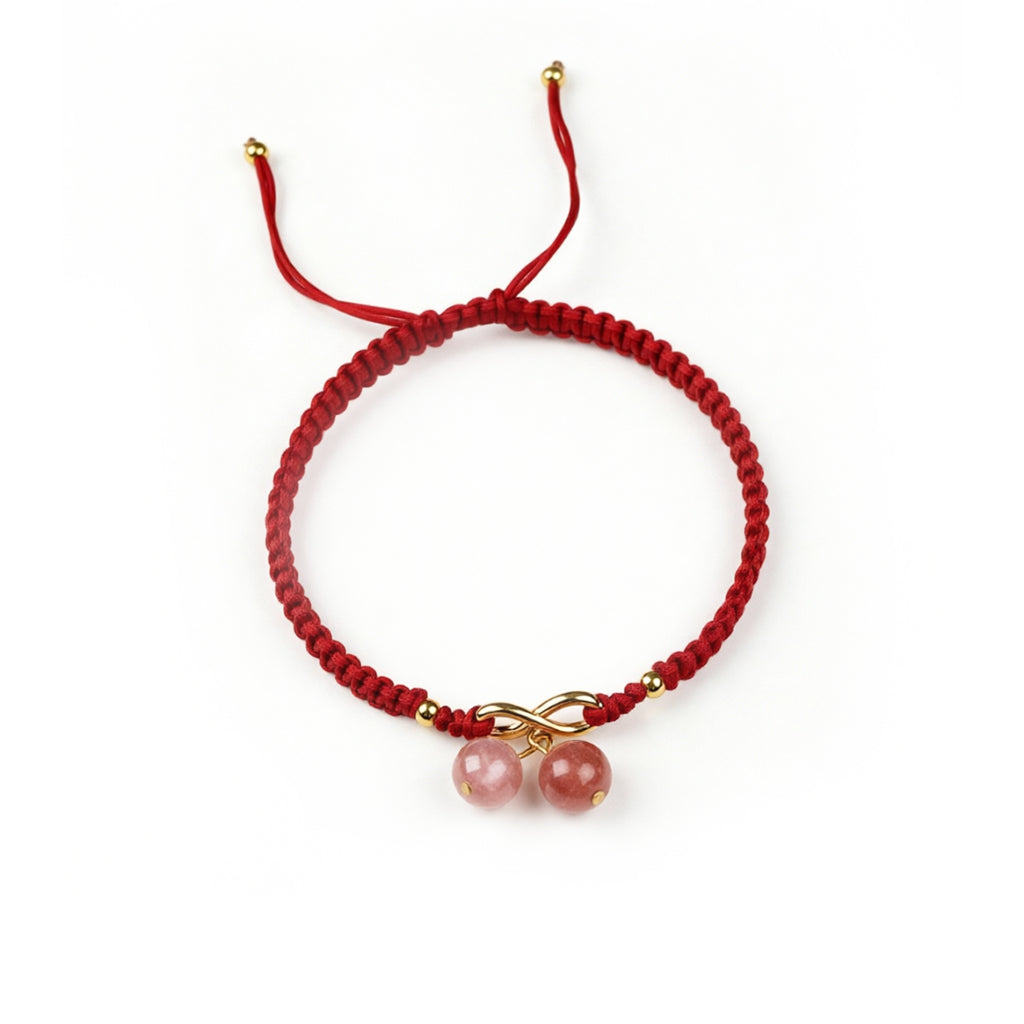 2-Bead Braided String Bracelet — Handmade Adjustable Rope Charm, Red/Green/Purple Cord, Lucky Protection for Men Women