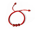 Red Agate 3-Bead Couple Red String Bracelets — Set of 2 Handmade Braided Cord, Natural Red Stone Lucky Charm, Adjustable for Men Women, Anniversary & Protection Gift