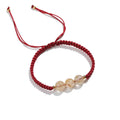 Rutilated Quartz 3-Bead Red String Bracelet — Handmade Braided Cord, Natural Golden Hair Crystal Lucky Charm, Adjustable for Men Women, Wealth & Prosperity Gift