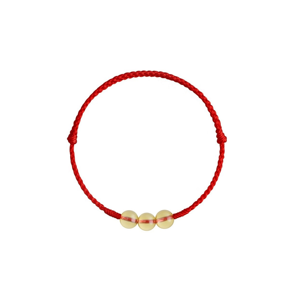 Citrine 3-Bead Red String Bracelet — Handmade Braided Cord, Natural Crystal Lucky Charm, Adjustable for Men Women, Wealth & Protection Gift