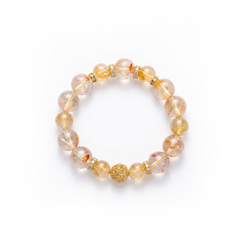 Natural Gold Rutilated Quartz Bracelet for Wealth & Success - Golden Energy Beaded Jewelry