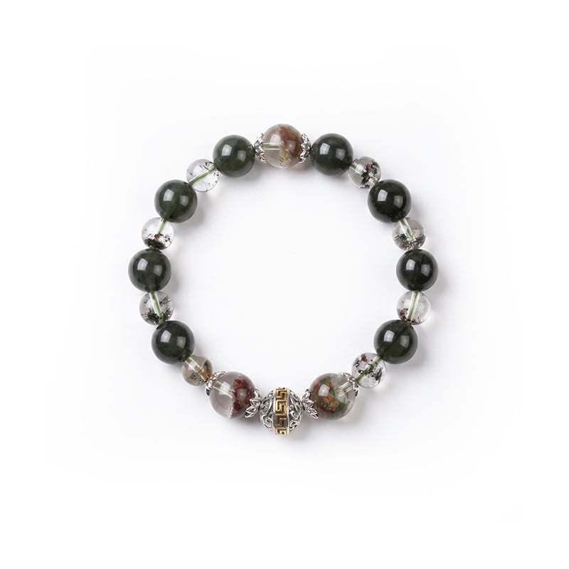 Green Phantom & Quartz Energy Bracelet - Abundance & Career Attraction Jewelry