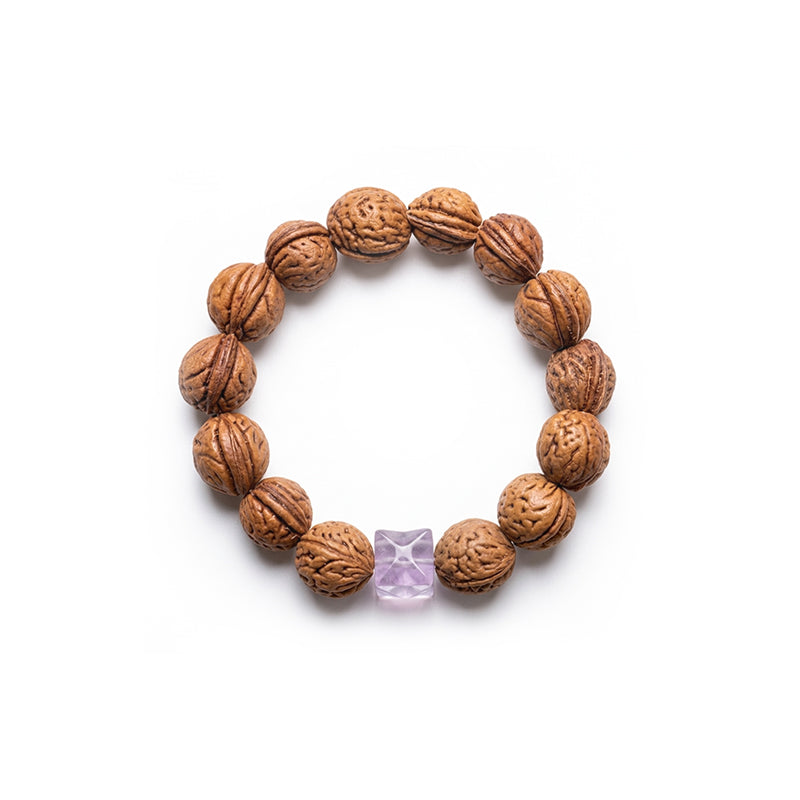 Peach Pit & Amethyst Bracelet – Natural Protection & Calm Charm, Unisex Handmade Crystal Jewelry