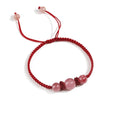 Strawberry Quartz 3-Bead Red String Bracelet — Handmade Braided Cord, Natural Pink Crystal Charm, Adjustable for Men Women, Love & Protection Gift