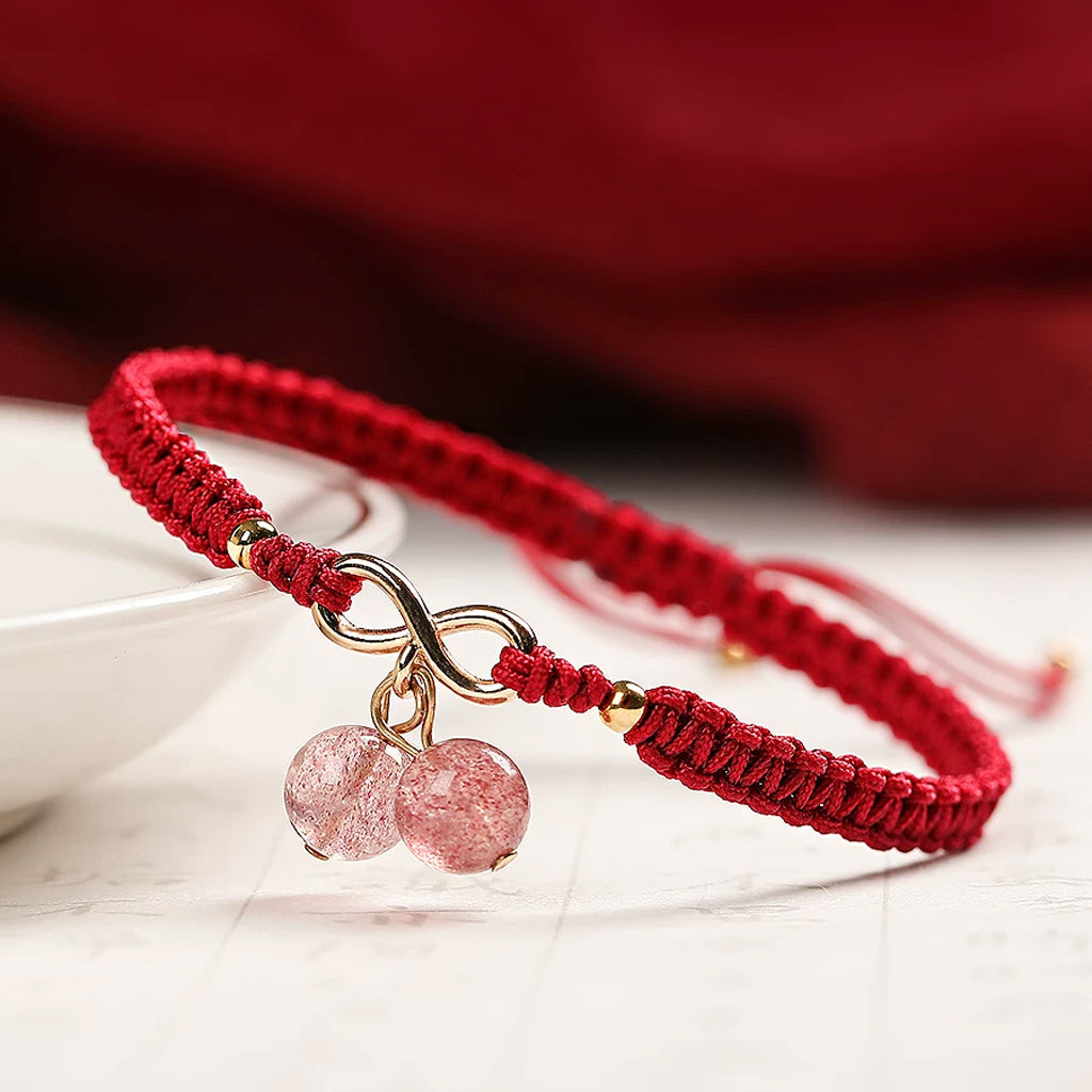 2-Bead Braided String Bracelet — Handmade Adjustable Rope Charm, Red/Green/Purple Cord, Lucky Protection for Men Women