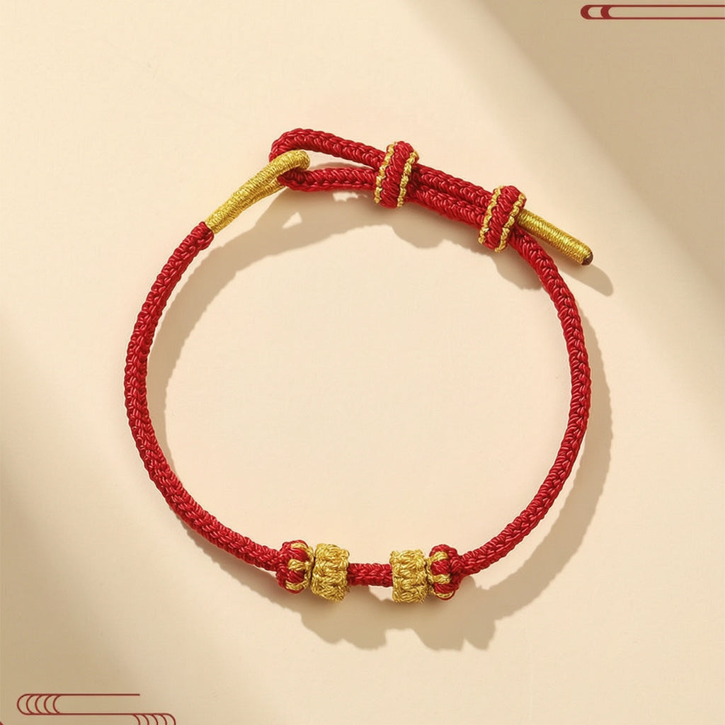 Gold Knot Red String Bracelet — 7 Knot Lucky Cord for Women Men, Adjustable, Handmade