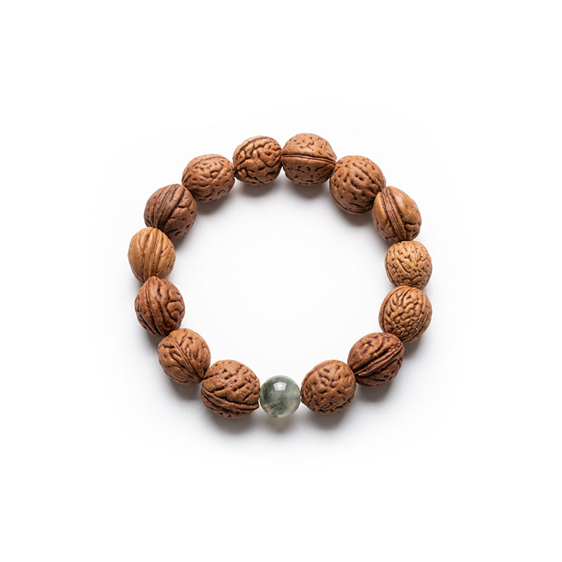 Peach Pit Bracelet with Green Phantom Quartz – Protection & Prosperity Talisman