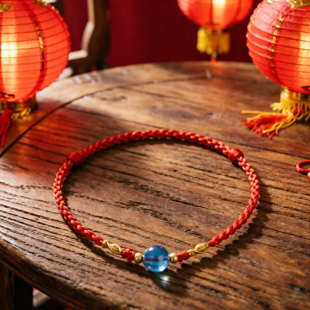 Natural Crystal Single Bead Red String Bracelet — Handmade Braided Cord, Adjustable for Men Women, Lucky Charm Protection Gift