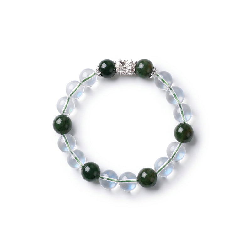 Spring Veil — Green & White Crystal Bracelet
