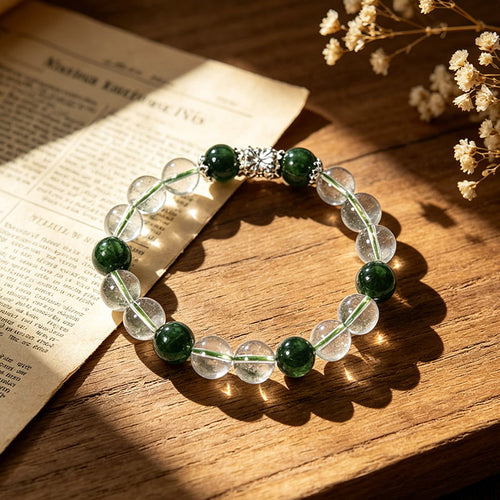 Spring Veil — Green & White Crystal Bracelet
