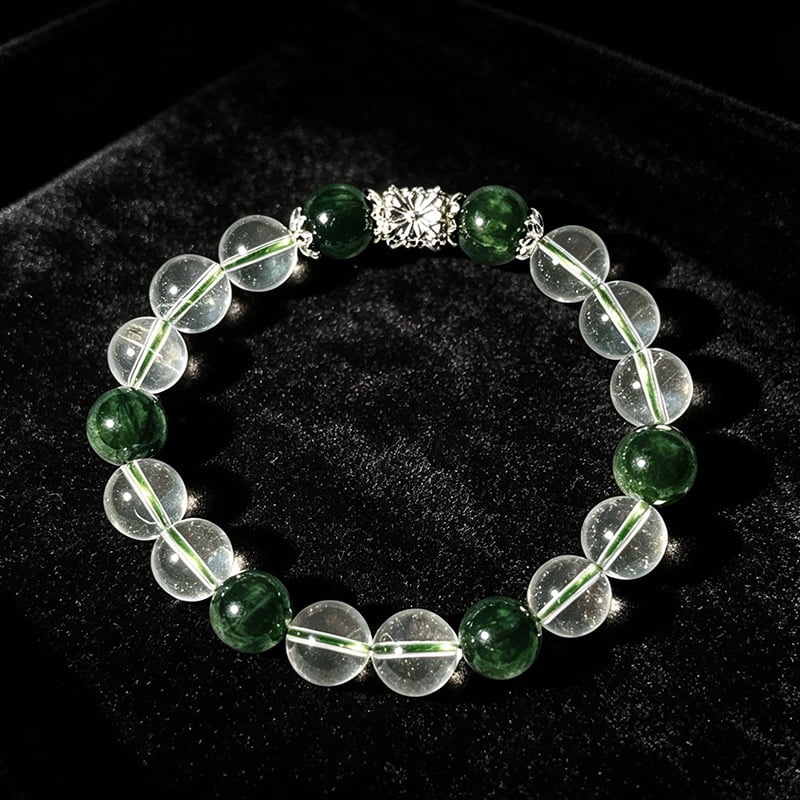 Spring Veil — Green & White Crystal Bracelet