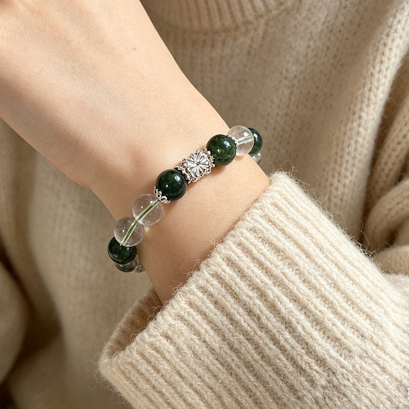 Spring Veil — Green & White Crystal Bracelet