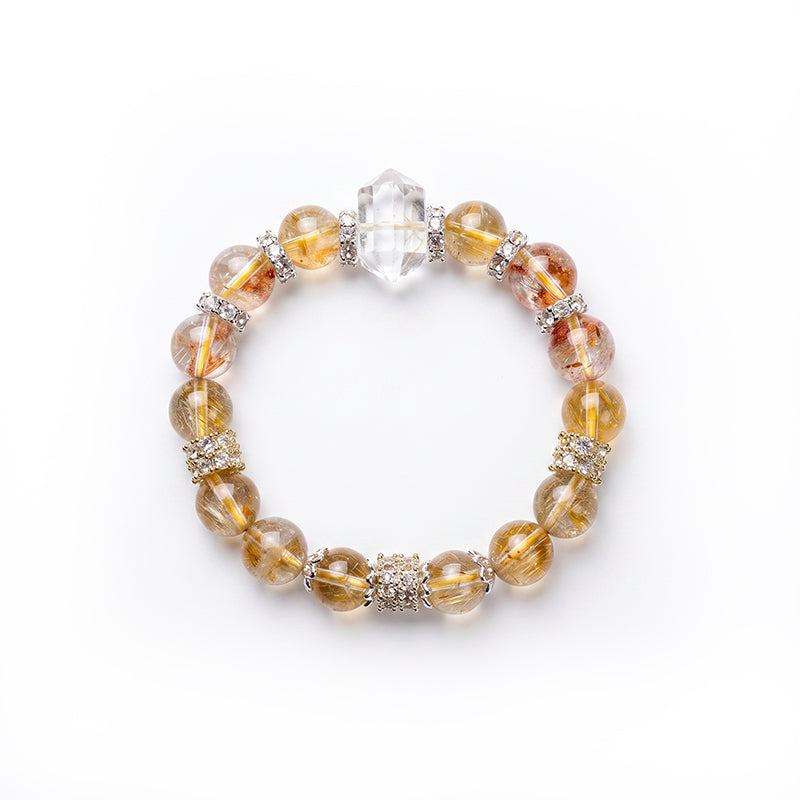Golden Rutilated Quartz & Herkimer Diamond Bracelet — Abundance · Confidence · Manifestation