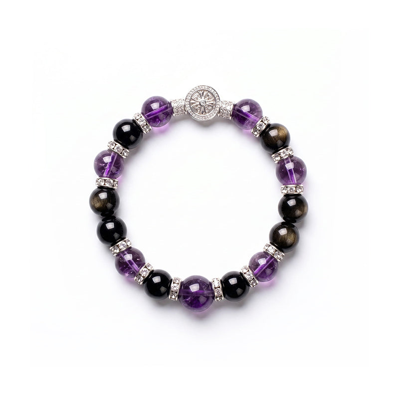 Night Sovereign — Dark Amethyst & Silver Obsidian Bracelet
