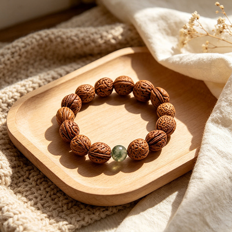 Peach Pit Bracelet with Green Phantom Quartz – Protection & Prosperity Talisman