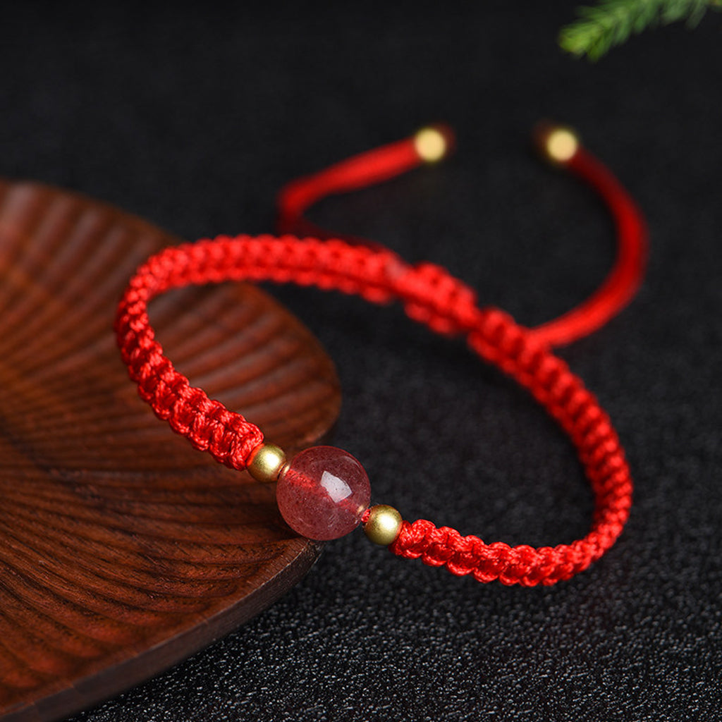Minimalist Single Bead Red String Bracelet — Handmade Braided Cord, Natural Crystal Charm, Adjustable for Men Women, Lucky Protection Gift