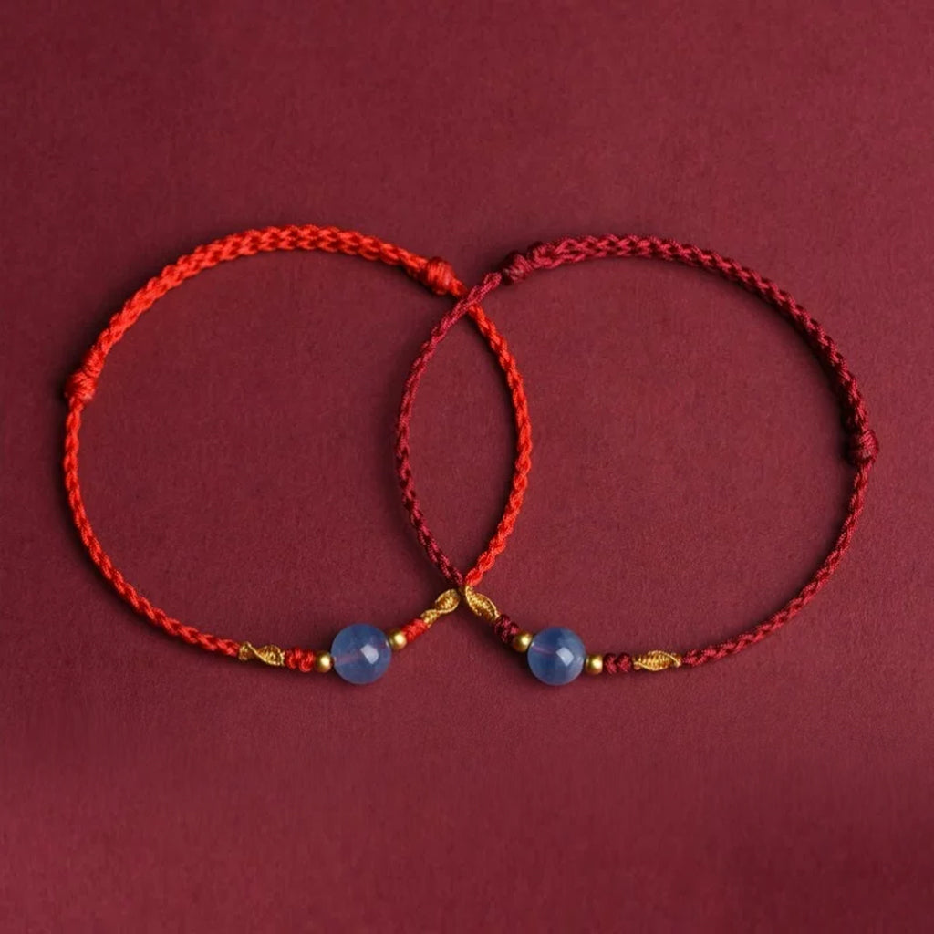 Natural Crystal Single Bead Red String Bracelet — Handmade Braided Cord, Adjustable for Men Women, Lucky Charm Protection Gift