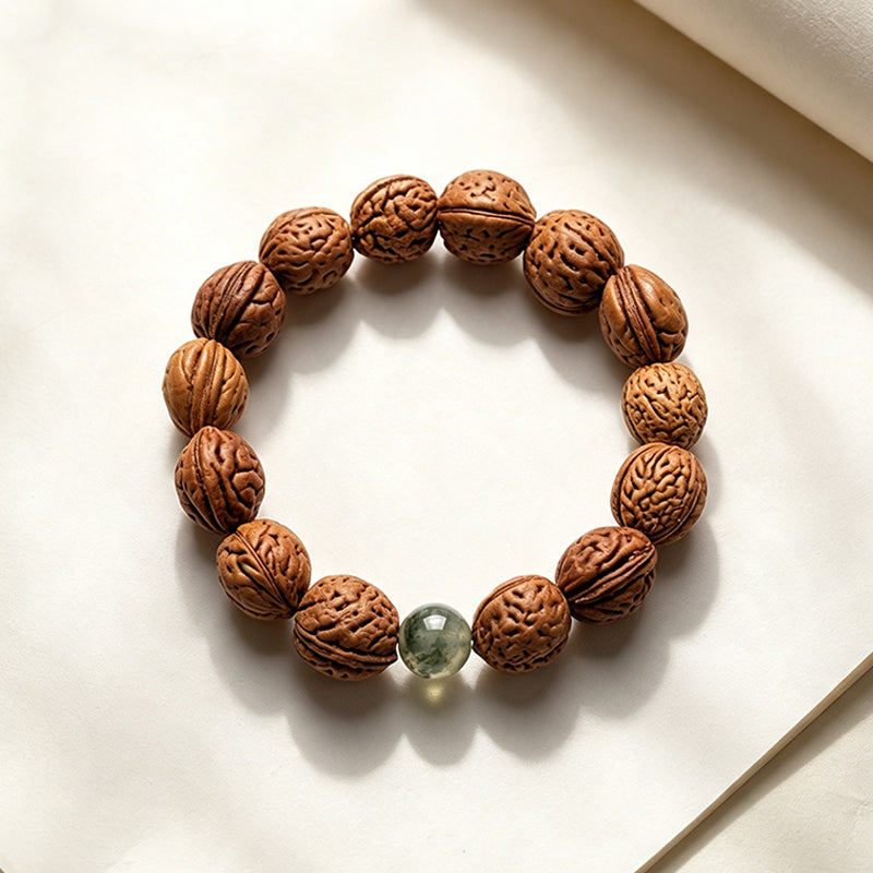 Peach Pit Bracelet with Green Phantom Quartz – Protection & Prosperity Talisman