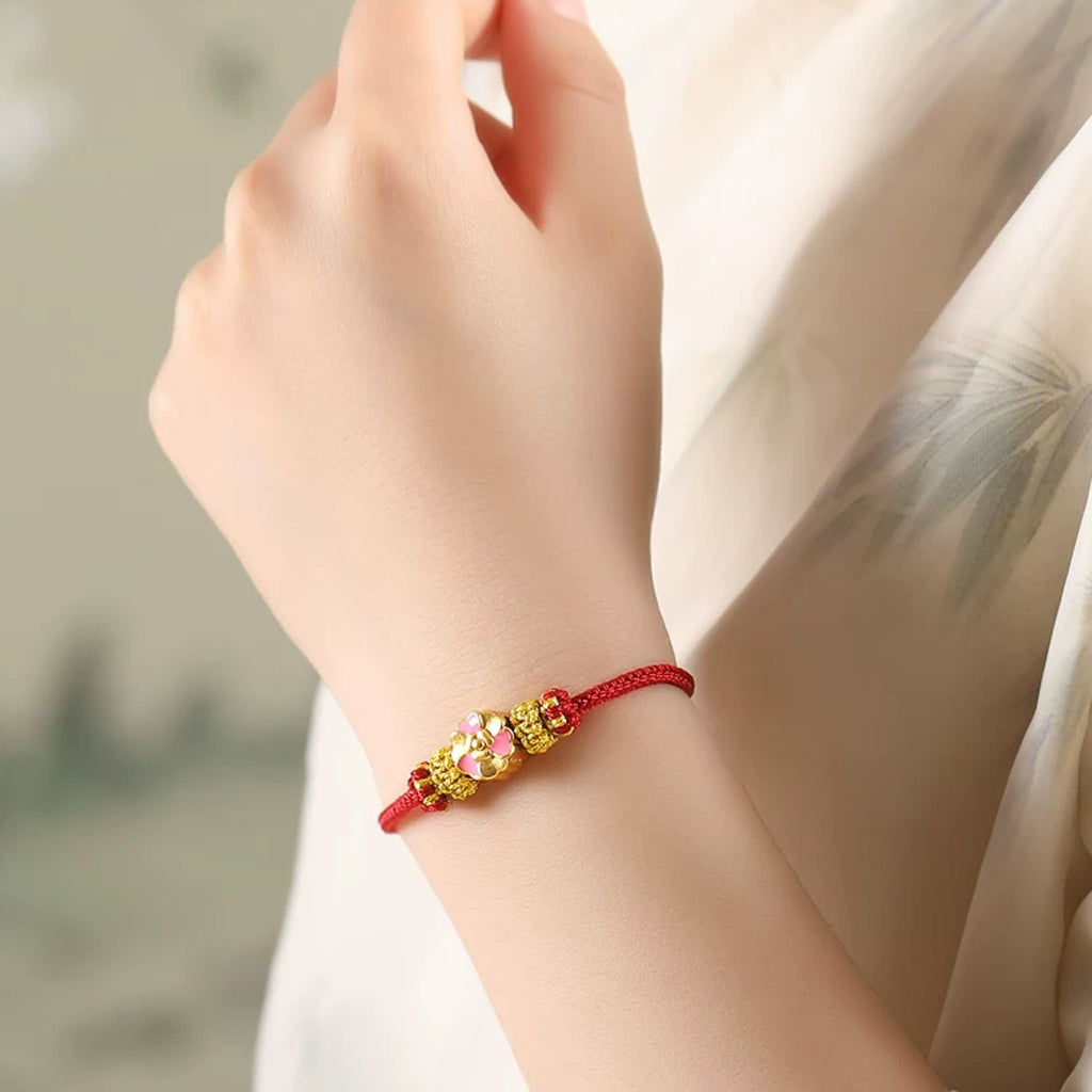Gold Knot Red String Bracelet — 7 Knot Lucky Cord for Women Men, Adjustable, Handmade