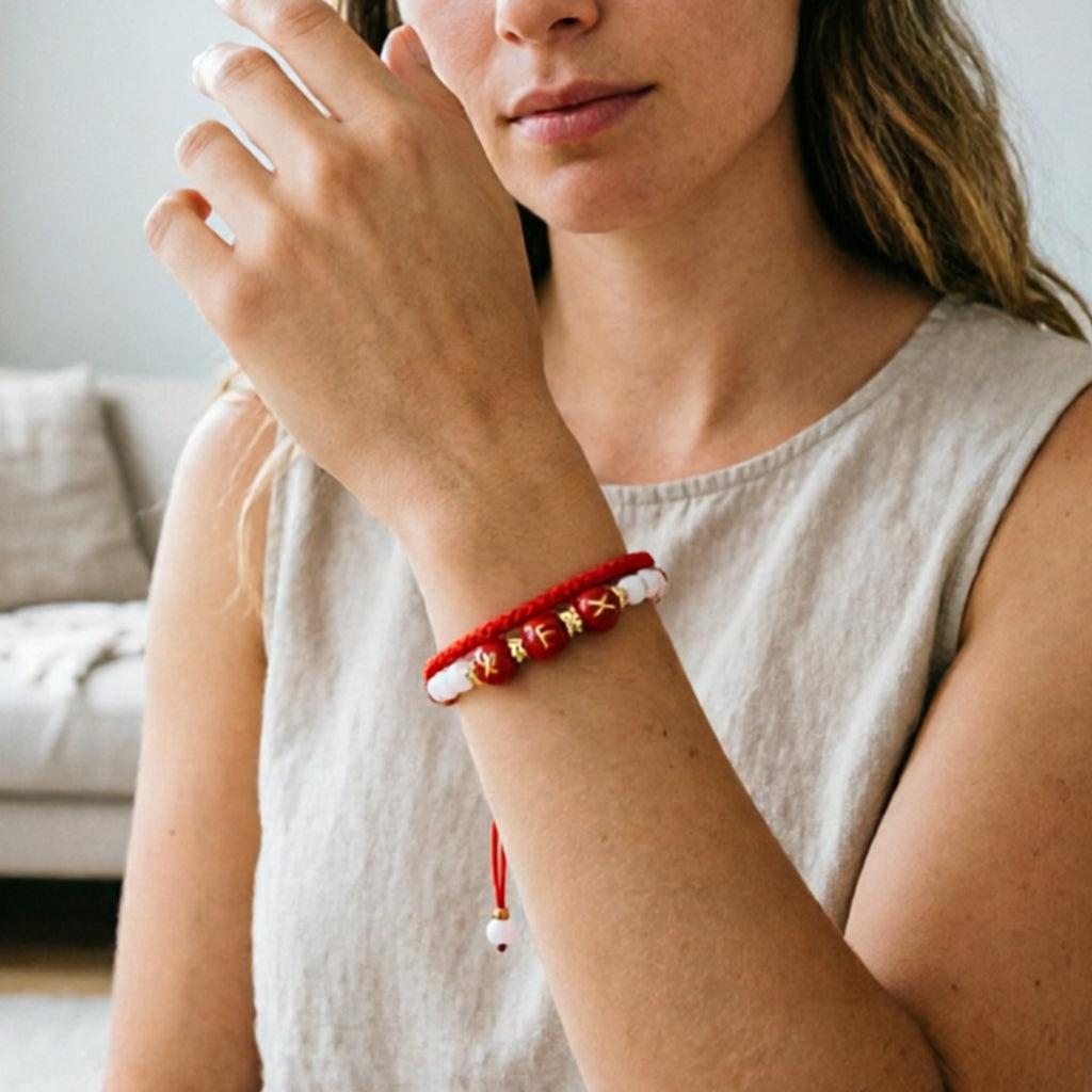 Custom Initial Letter Red Agate Red String Bracelet — 3 Gold Letter Beads, Personalized Name Charm, Handmade Braided Cord, Adjustable for Men Women, Lucky Protection Gift