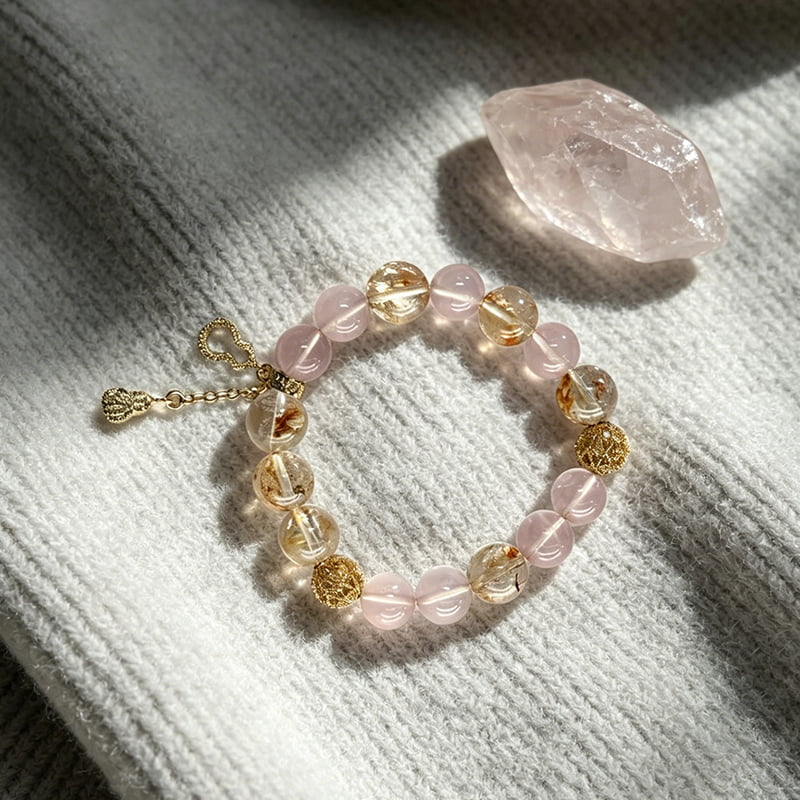 Gentle Heart · Rose Quartz with Warm Golden Rutile