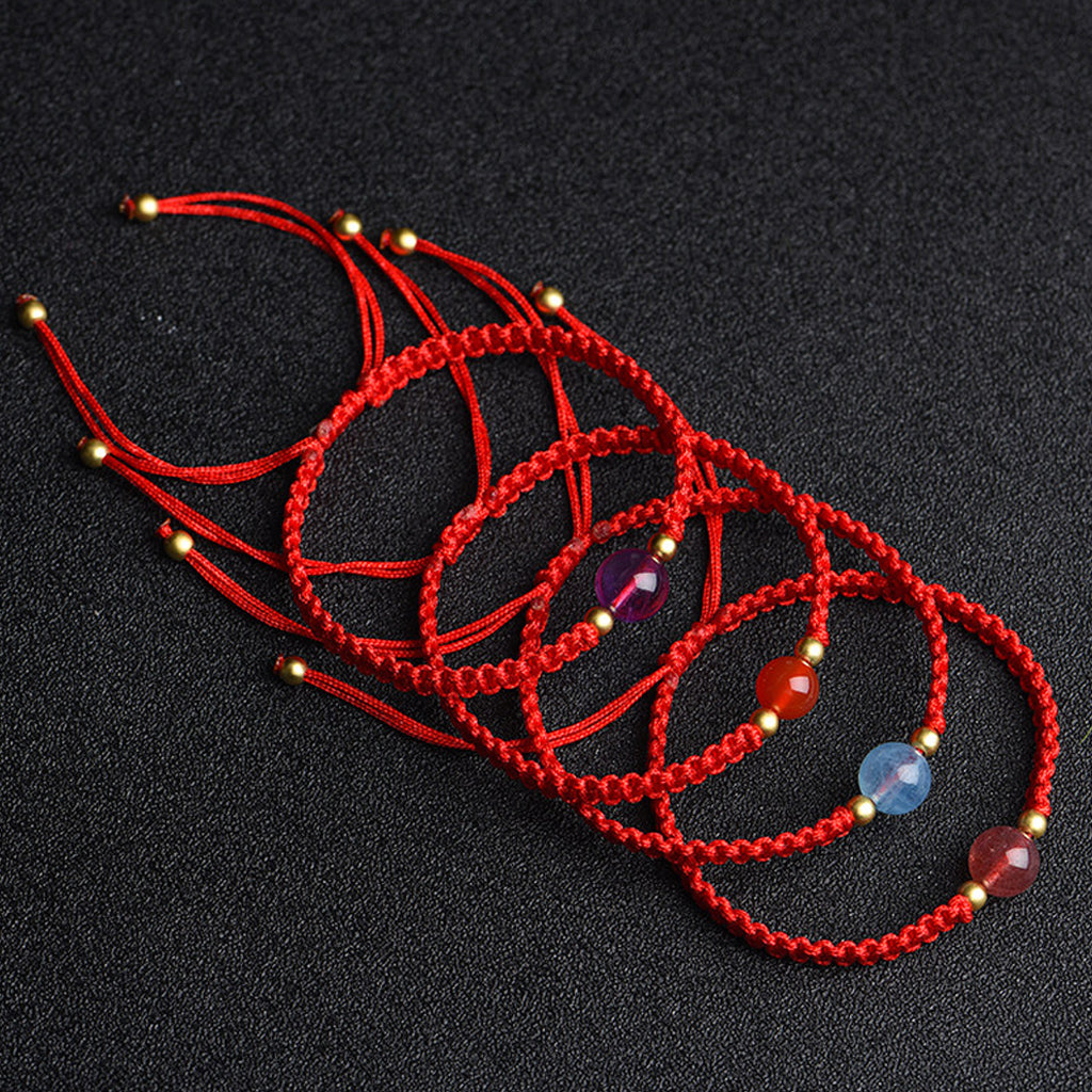 Minimalist Single Bead Red String Bracelet — Handmade Braided Cord, Natural Crystal Charm, Adjustable for Men Women, Lucky Protection Gift