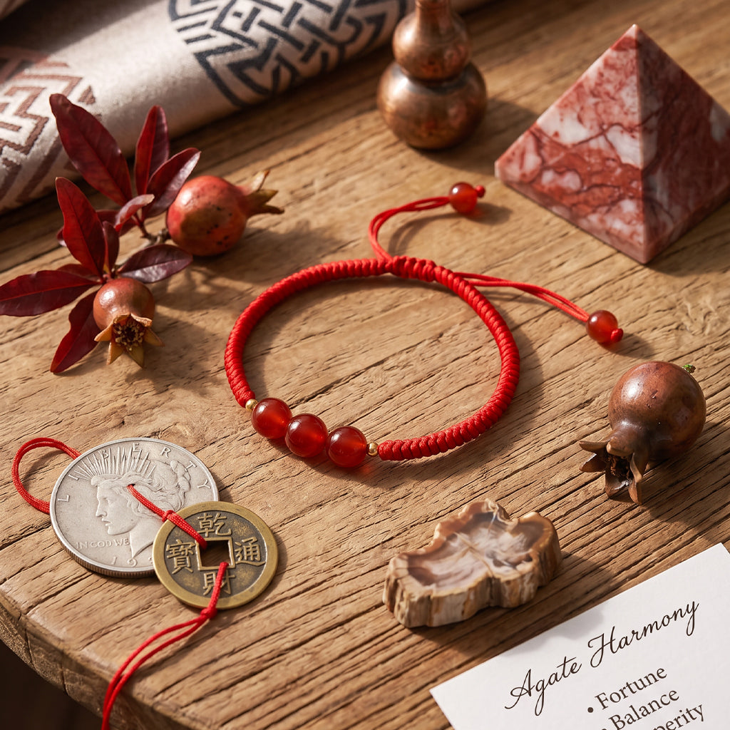 Red Agate 3-Bead Couple Red String Bracelets — Set of 2 Handmade Braided Cord, Natural Red Stone Lucky Charm, Adjustable for Men Women, Anniversary & Protection Gift