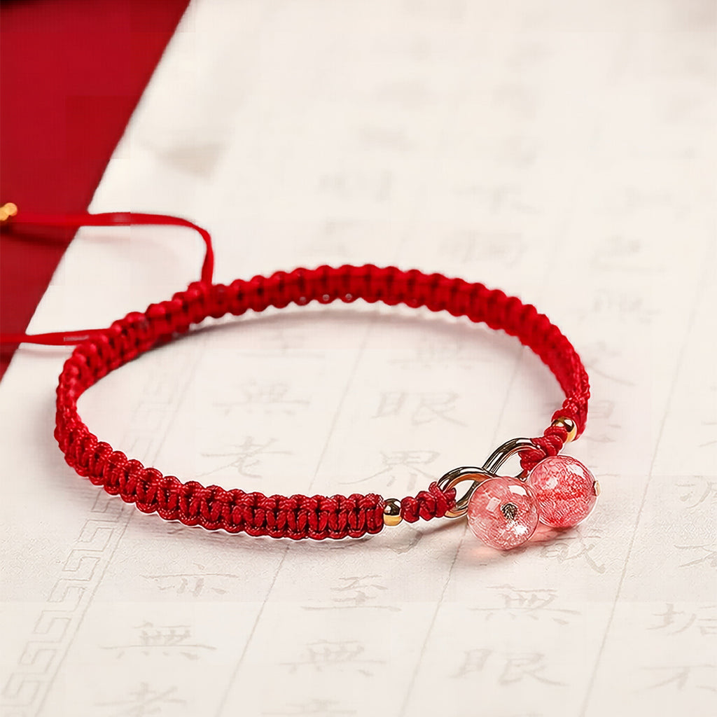 2-Bead Braided String Bracelet — Handmade Adjustable Rope Charm, Red/Green/Purple Cord, Lucky Protection for Men Women