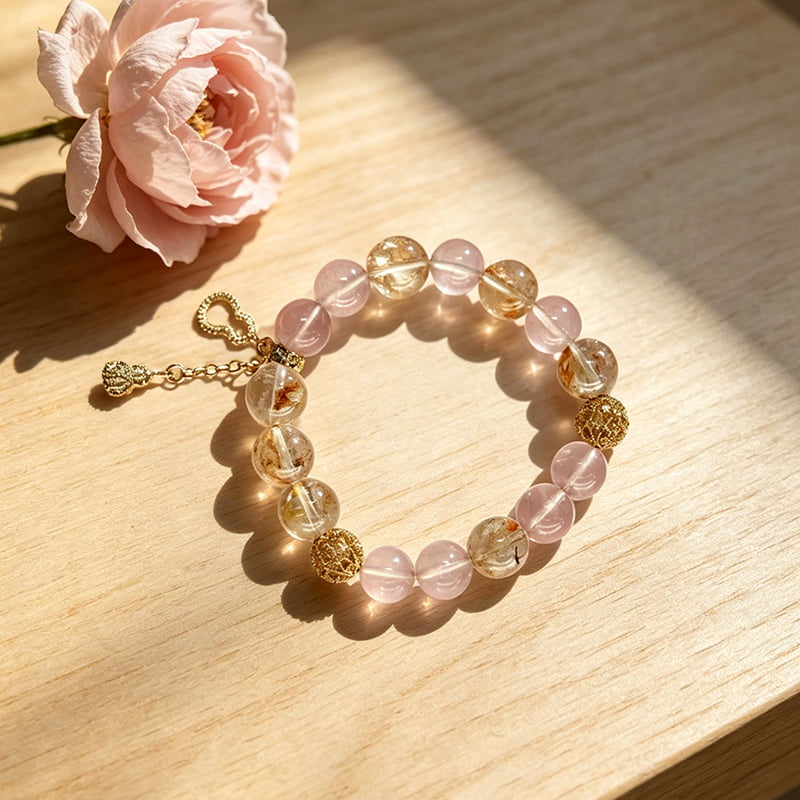Gentle Heart · Rose Quartz with Warm Golden Rutile