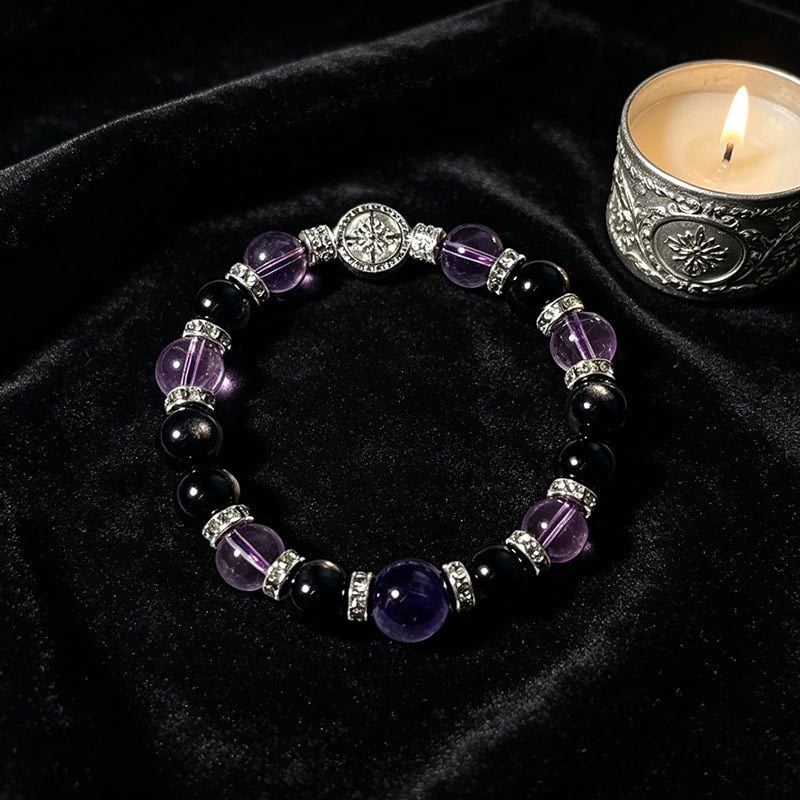 Night Sovereign — Dark Amethyst & Silver Obsidian Bracelet