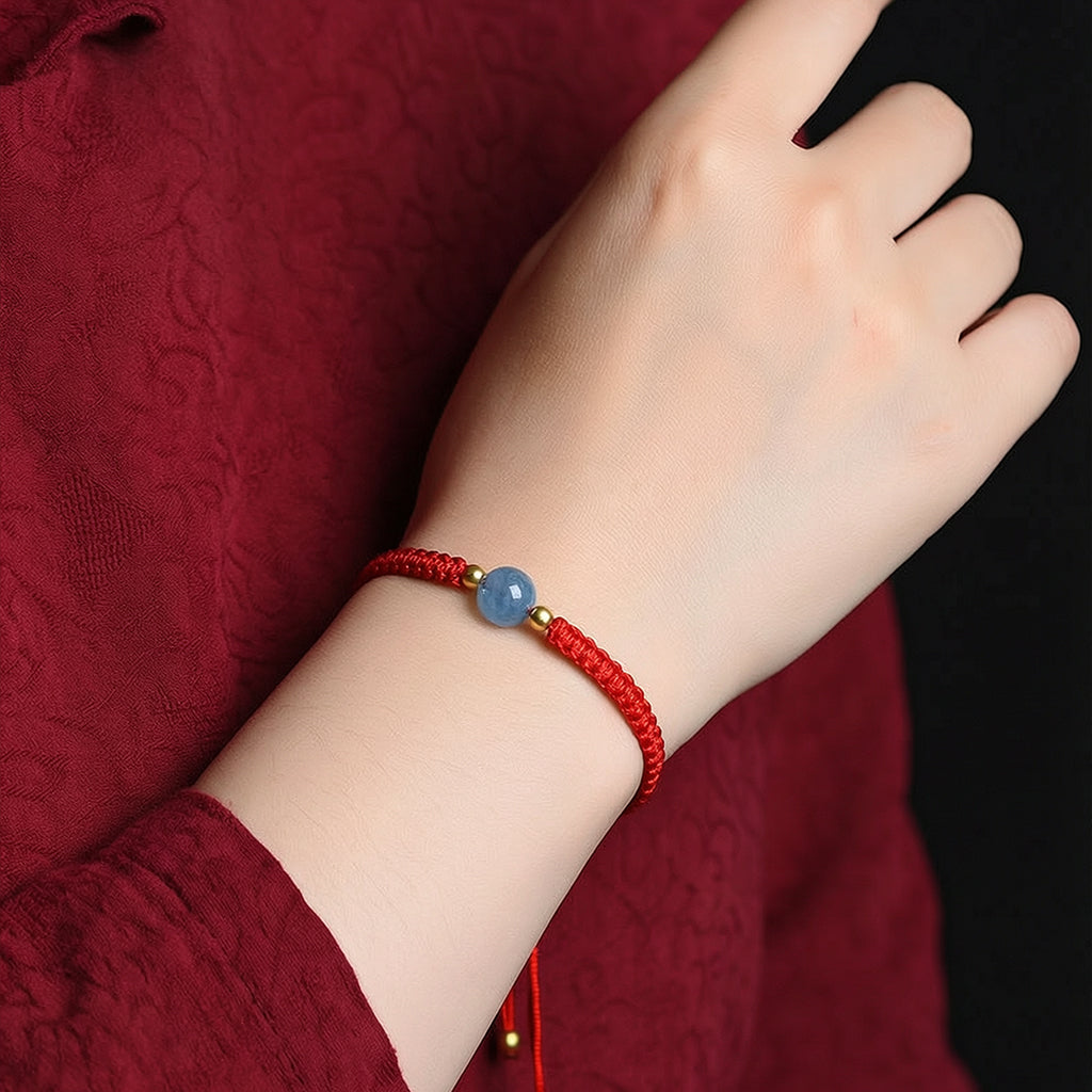 Minimalist Single Bead Red String Bracelet — Handmade Braided Cord, Natural Crystal Charm, Adjustable for Men Women, Lucky Protection Gift
