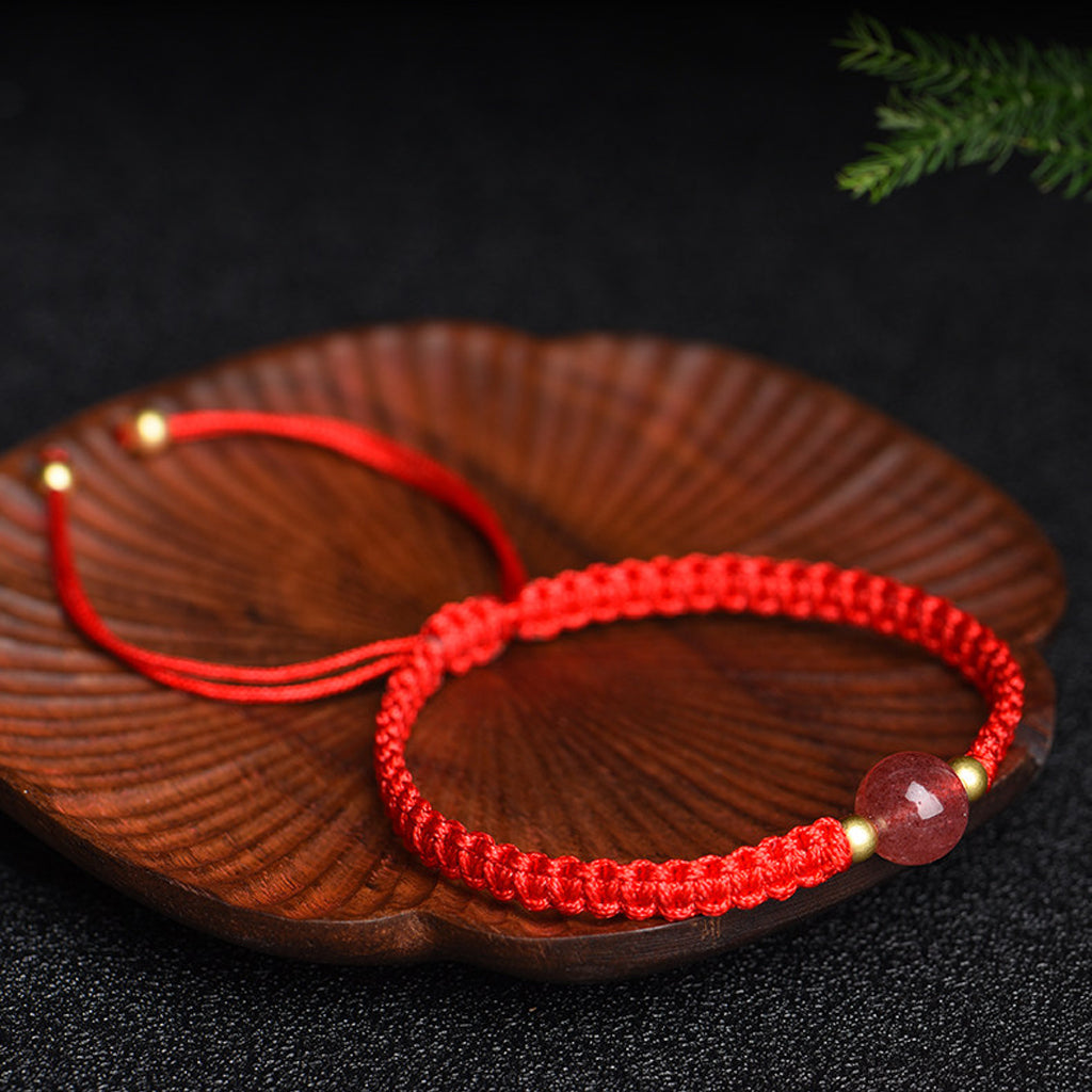 Minimalist Single Bead Red String Bracelet — Handmade Braided Cord, Natural Crystal Charm, Adjustable for Men Women, Lucky Protection Gift