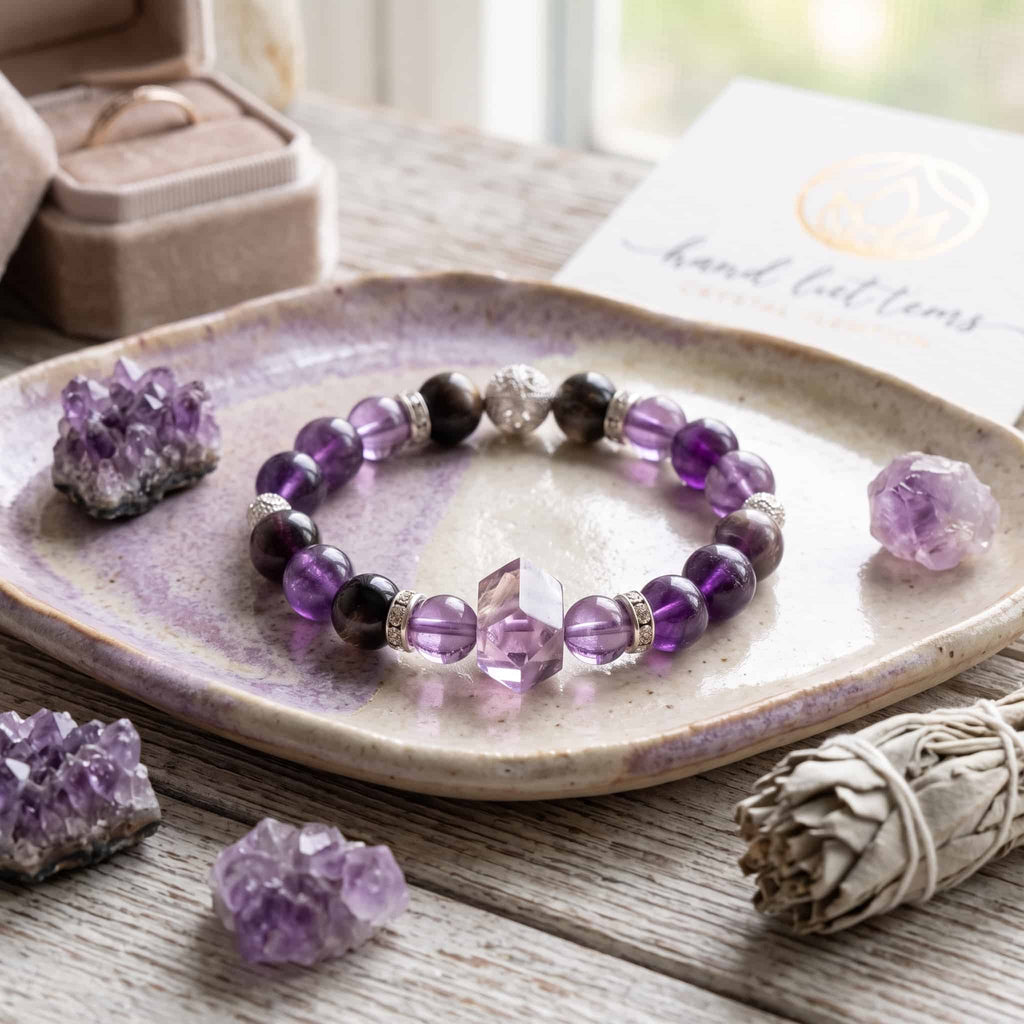 Natural Amethyst & Bracelet with Double Terminated Crystal for Protection - Healing Energy Jewelry