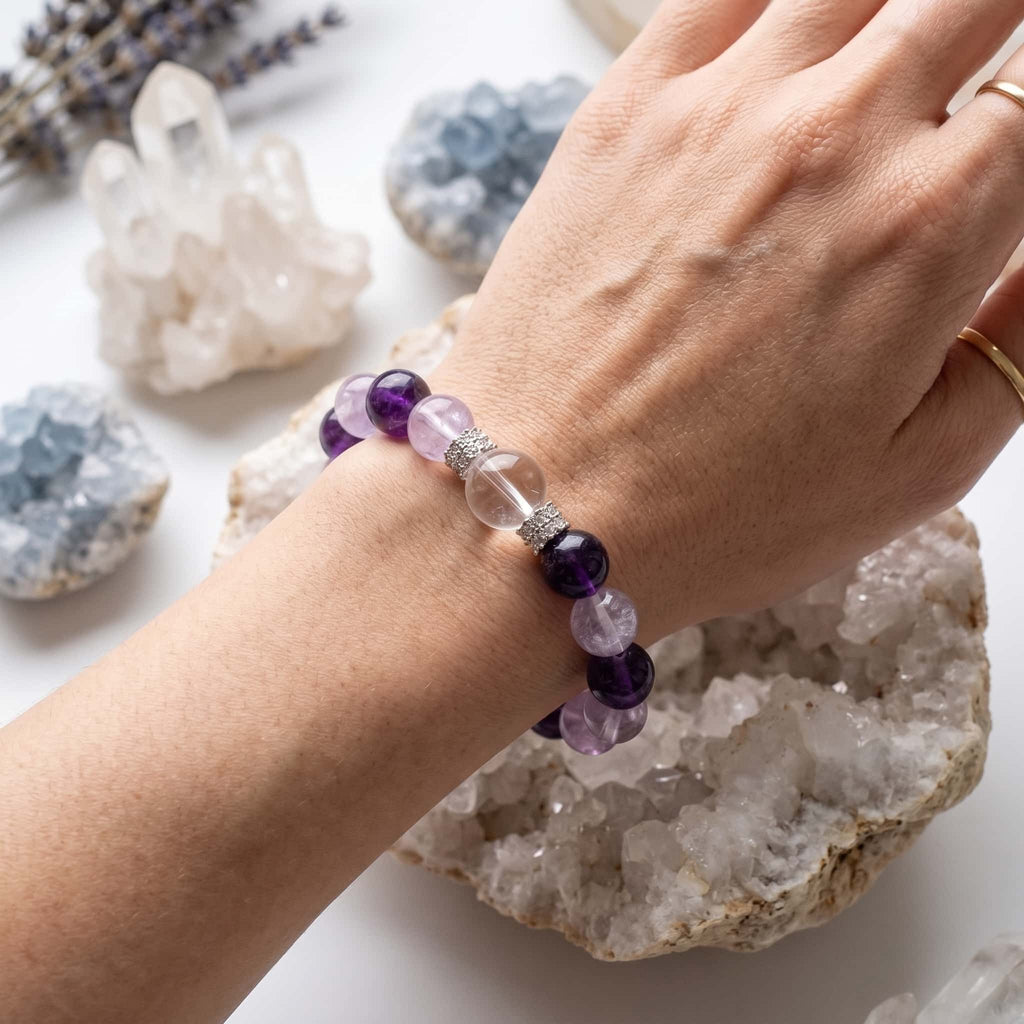 Amethyst & Purple Fluorite Bracelet — Clarity · Focus · Intuition
