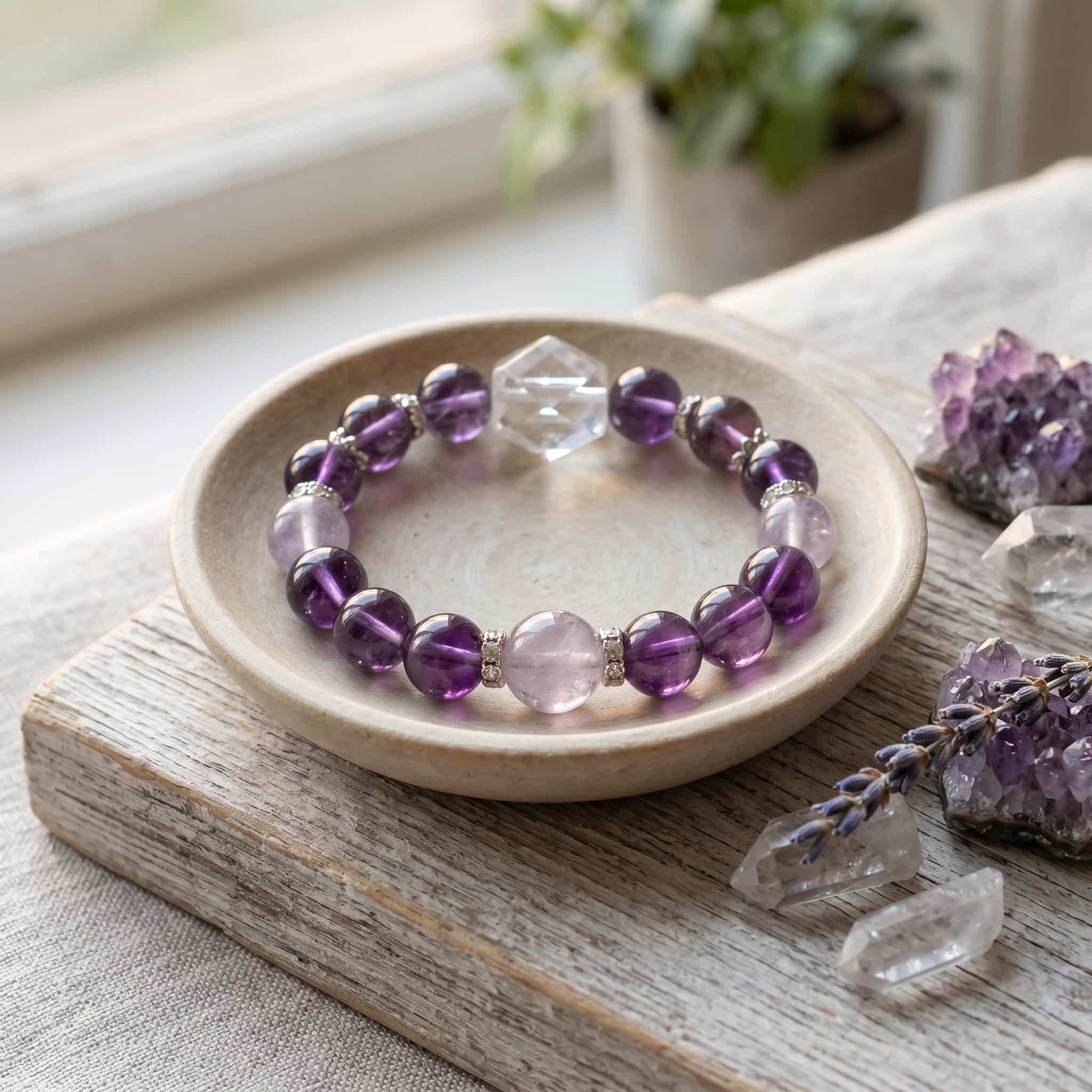 Crystal Mind — Amethyst & Clear Quartz Bracelet