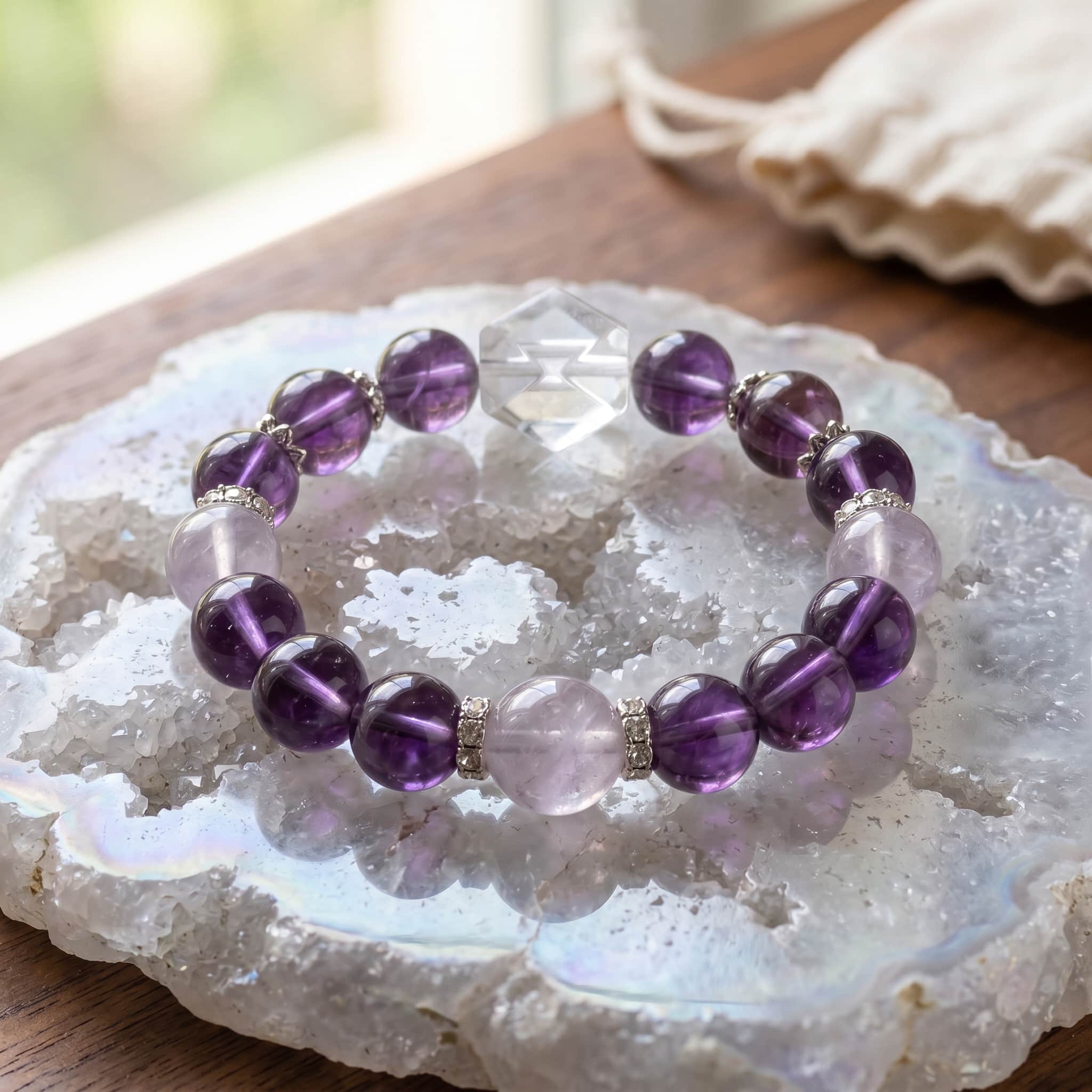 Crystal Mind — Amethyst & Clear Quartz Bracelet