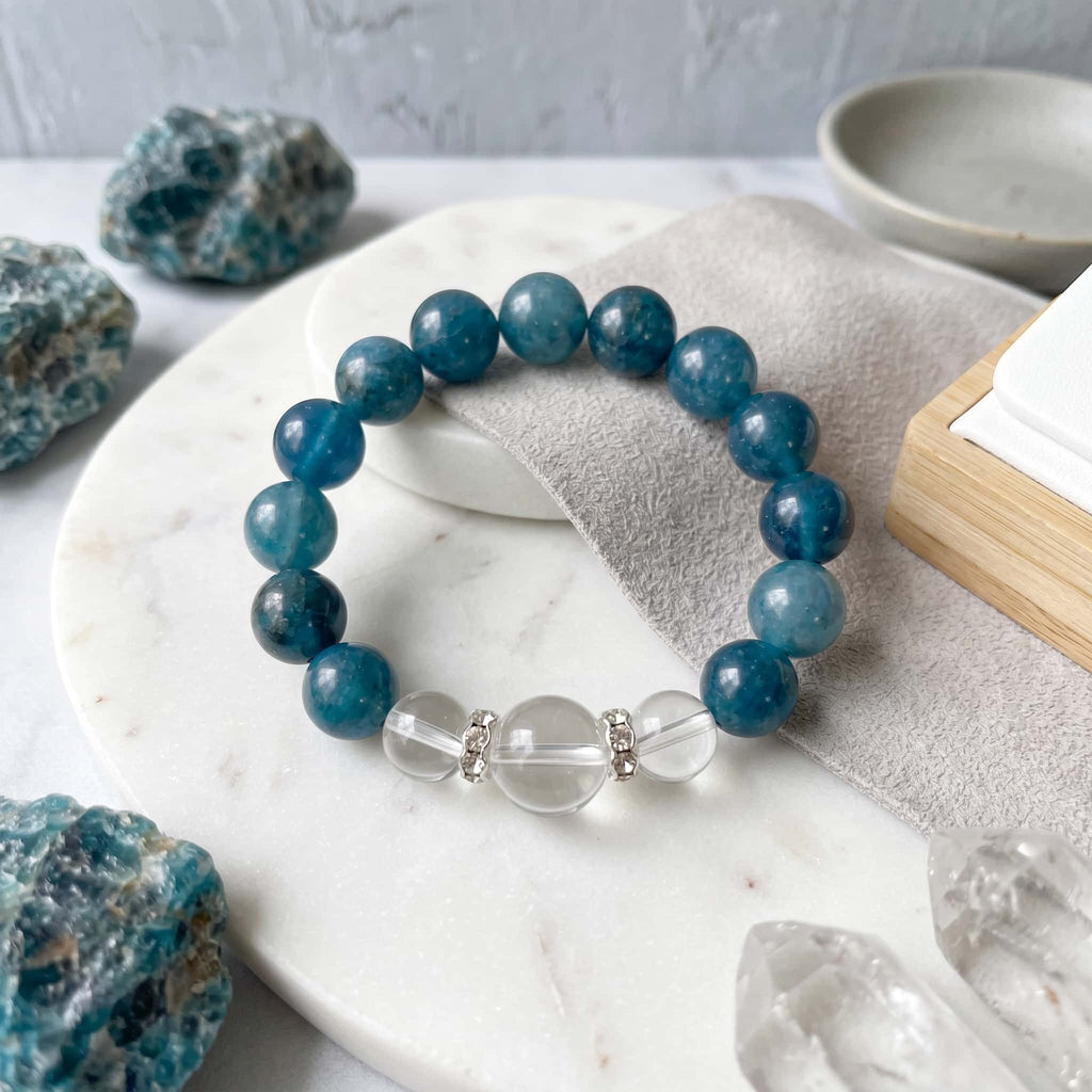 Aquamarine & Clear Quartz Bracelet — Calm · Communication · Peace
