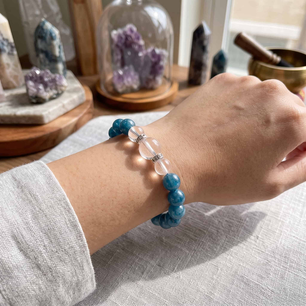 Aquamarine & Clear Quartz Bracelet — Calm · Communication · Peace