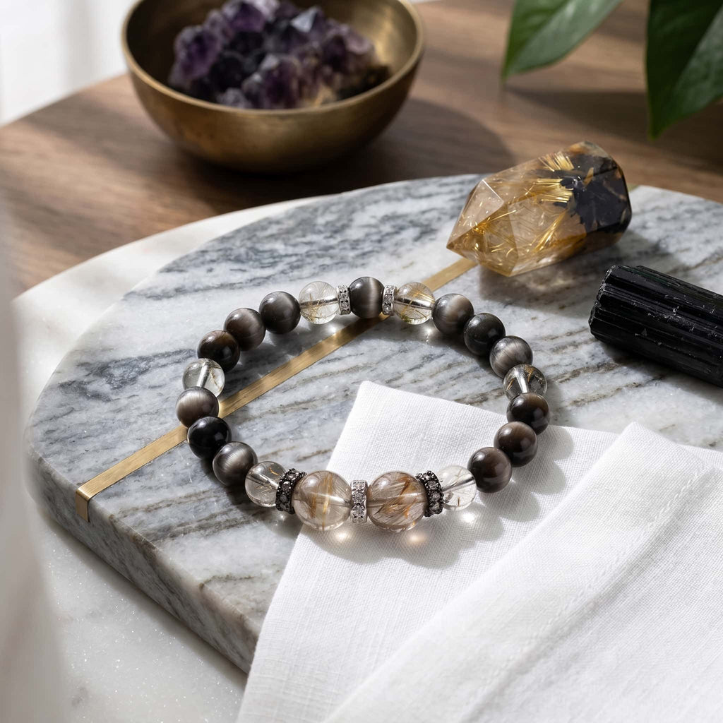 Tiger's Eye & Golden Rutilated Quartz Bracelet — Vision · Courage · Leadership
