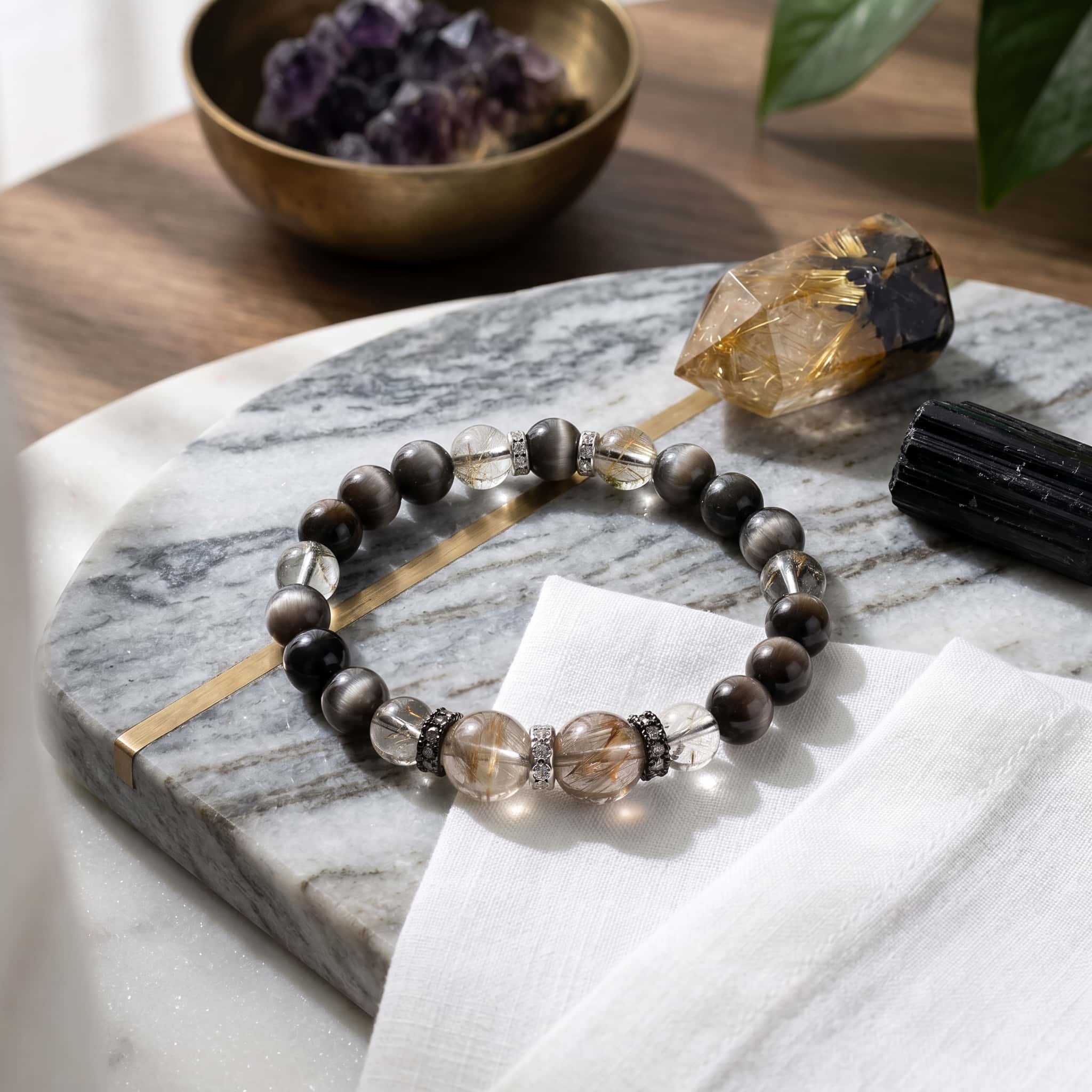 Tiger's Eye & Golden Rutilated Quartz Bracelet — Vision · Courage · Leadership