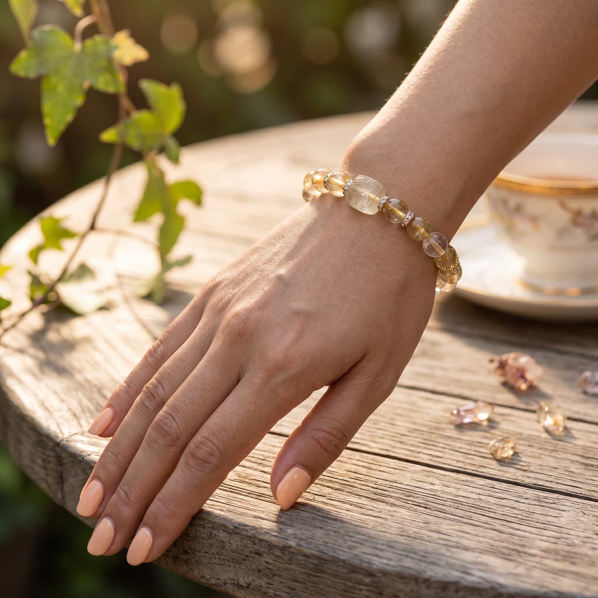 Golden Rutilated Quartz, Amethyst & Clear Quartz Bracelet
