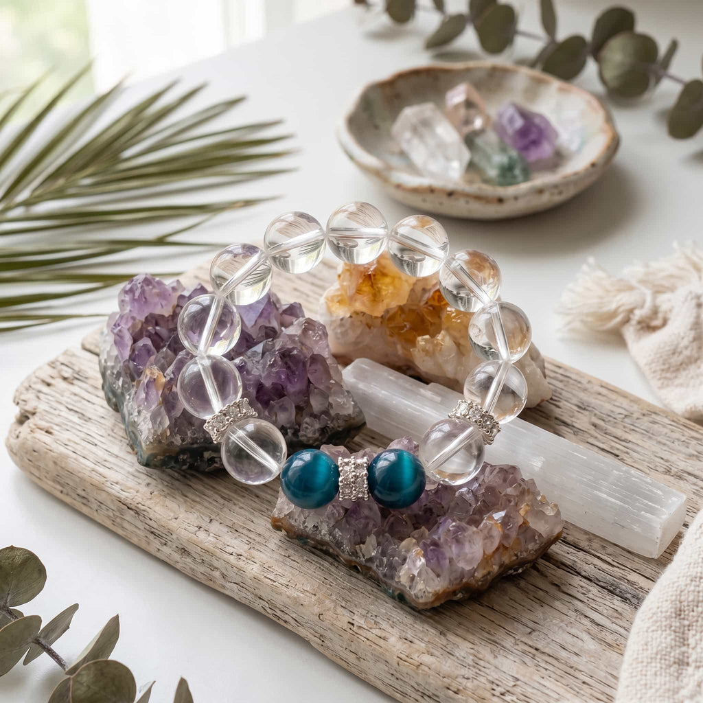 Natural Clear Quartz & Blue Apatite Bracelet for Focus & Clarity - Beaded Healing Jewelry