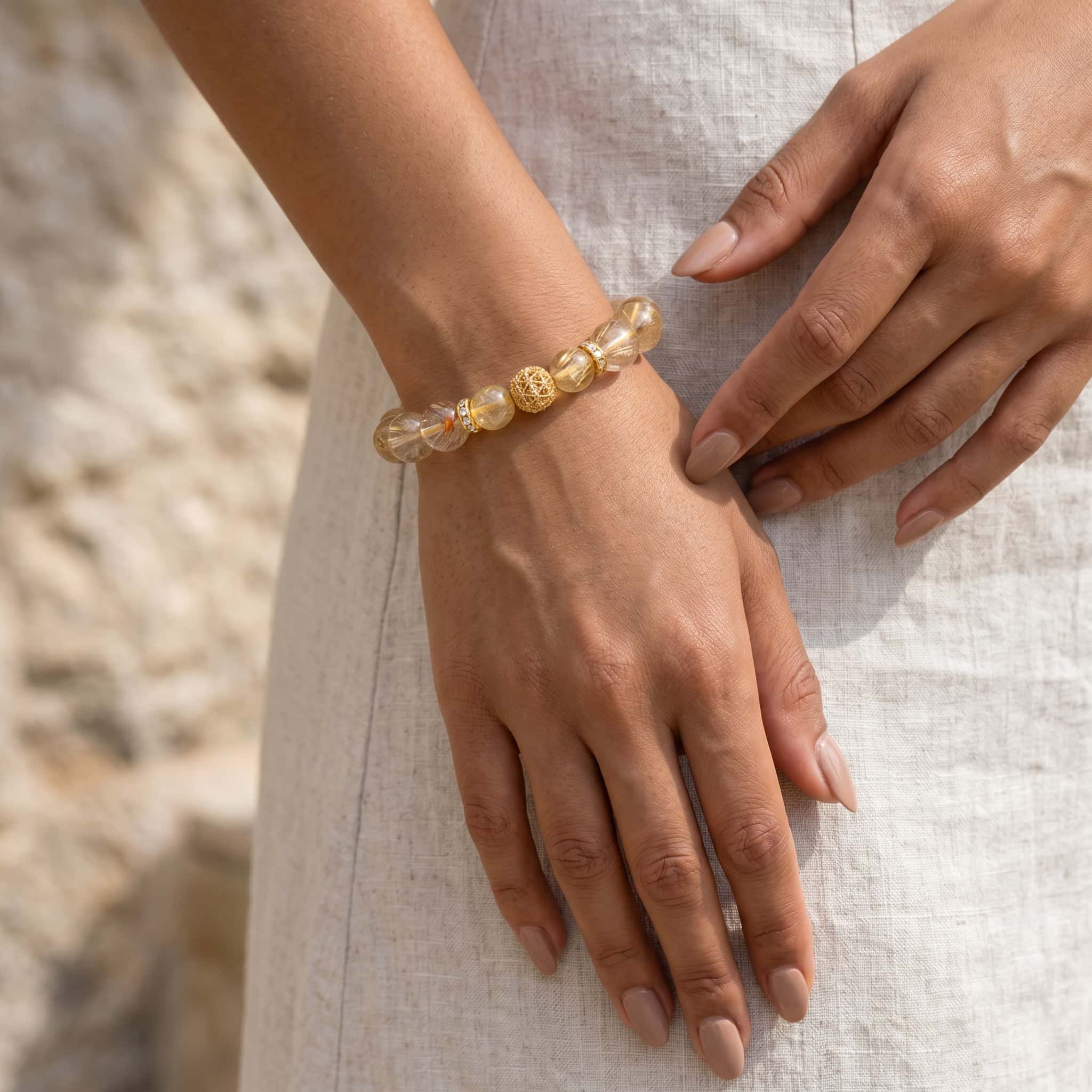 Natural Gold Rutilated Quartz Bracelet for Wealth & Success - Golden Energy Beaded Jewelry