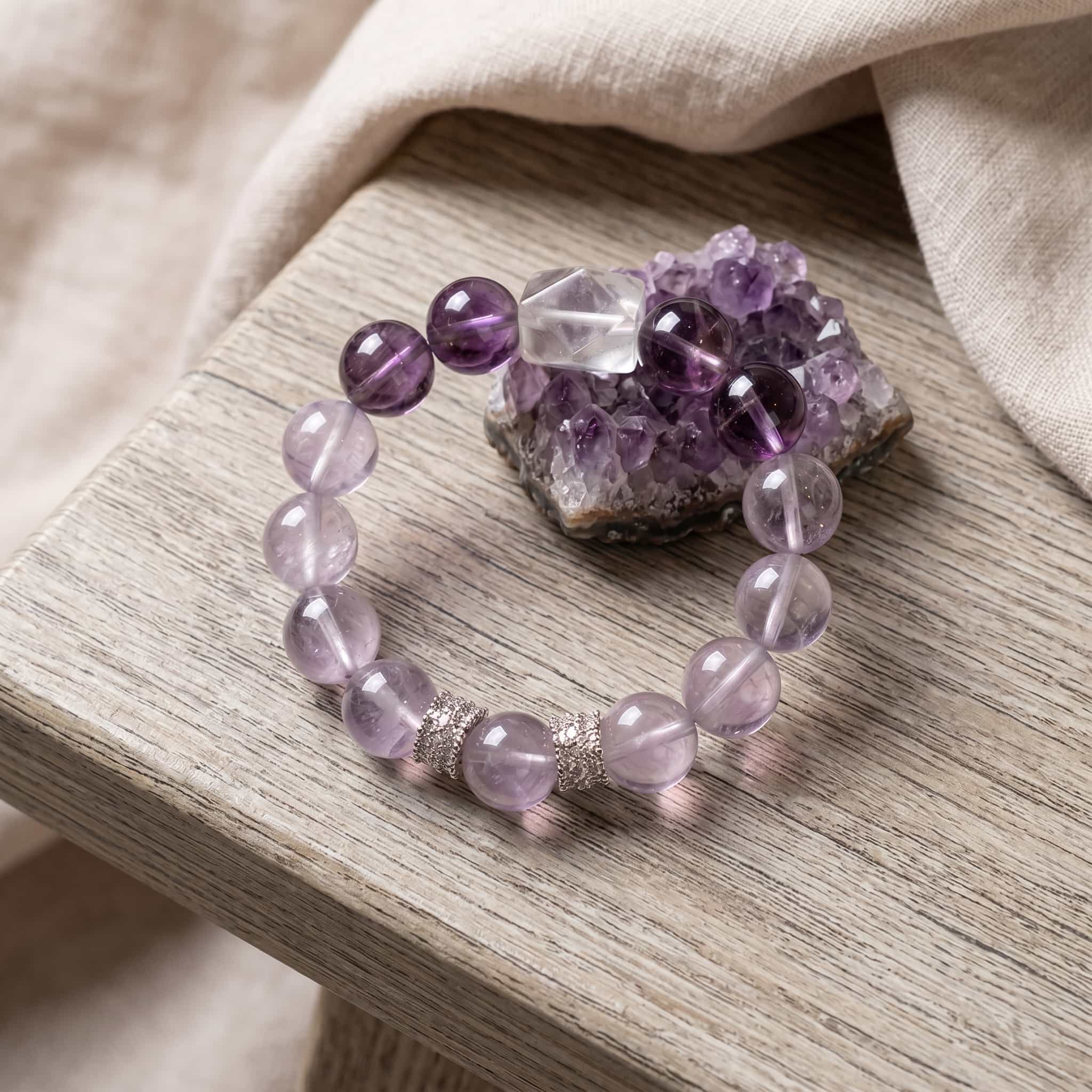 Lavender Dreams – Gradient Amethyst & Clear Quartz Healing Bracelet