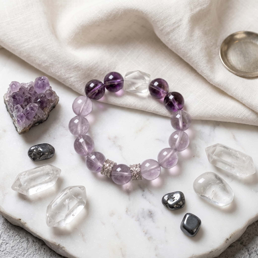 Lavender Dreams – Gradient Amethyst & Clear Quartz Healing Bracelet