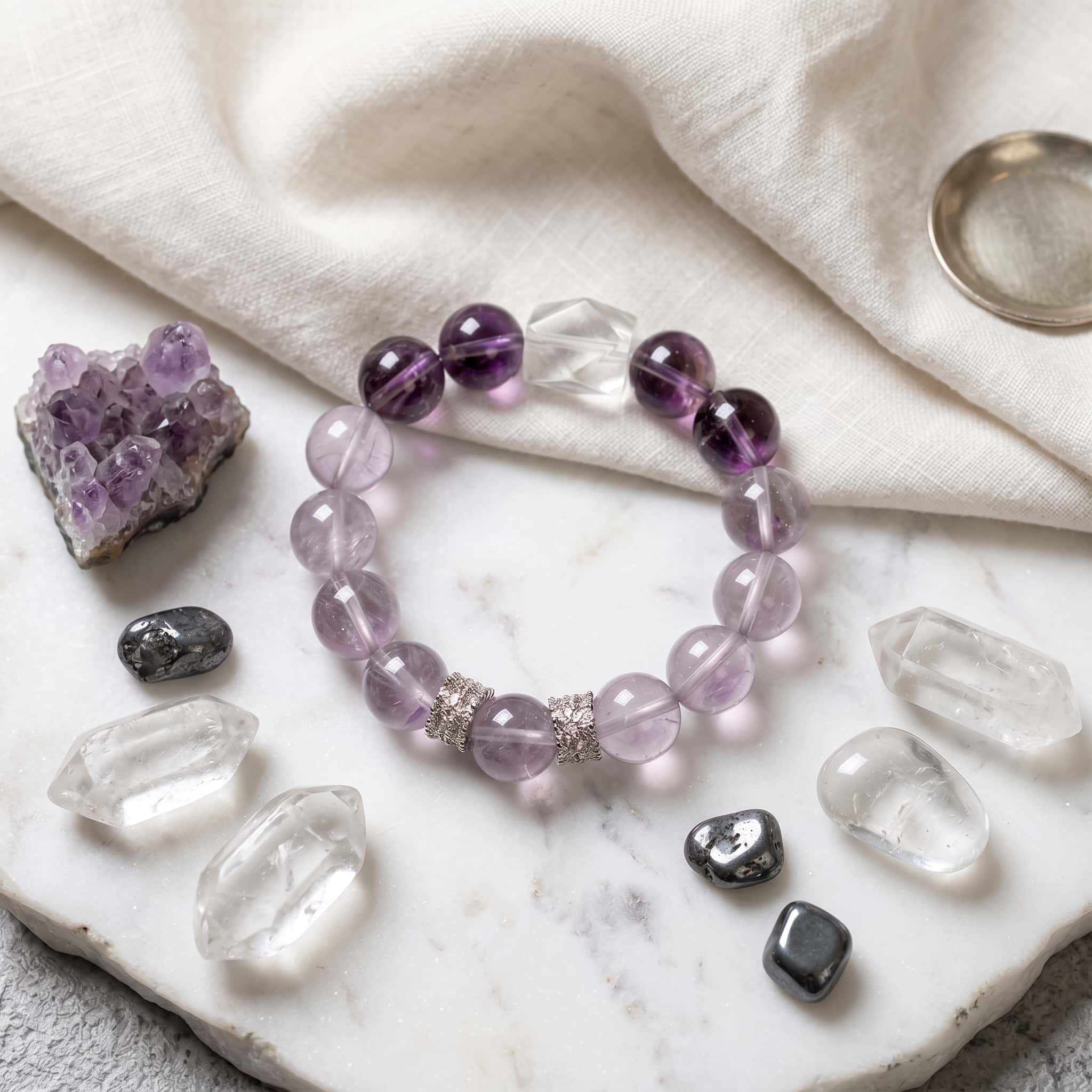 Lavender Dreams – Gradient Amethyst & Clear Quartz Healing Bracelet