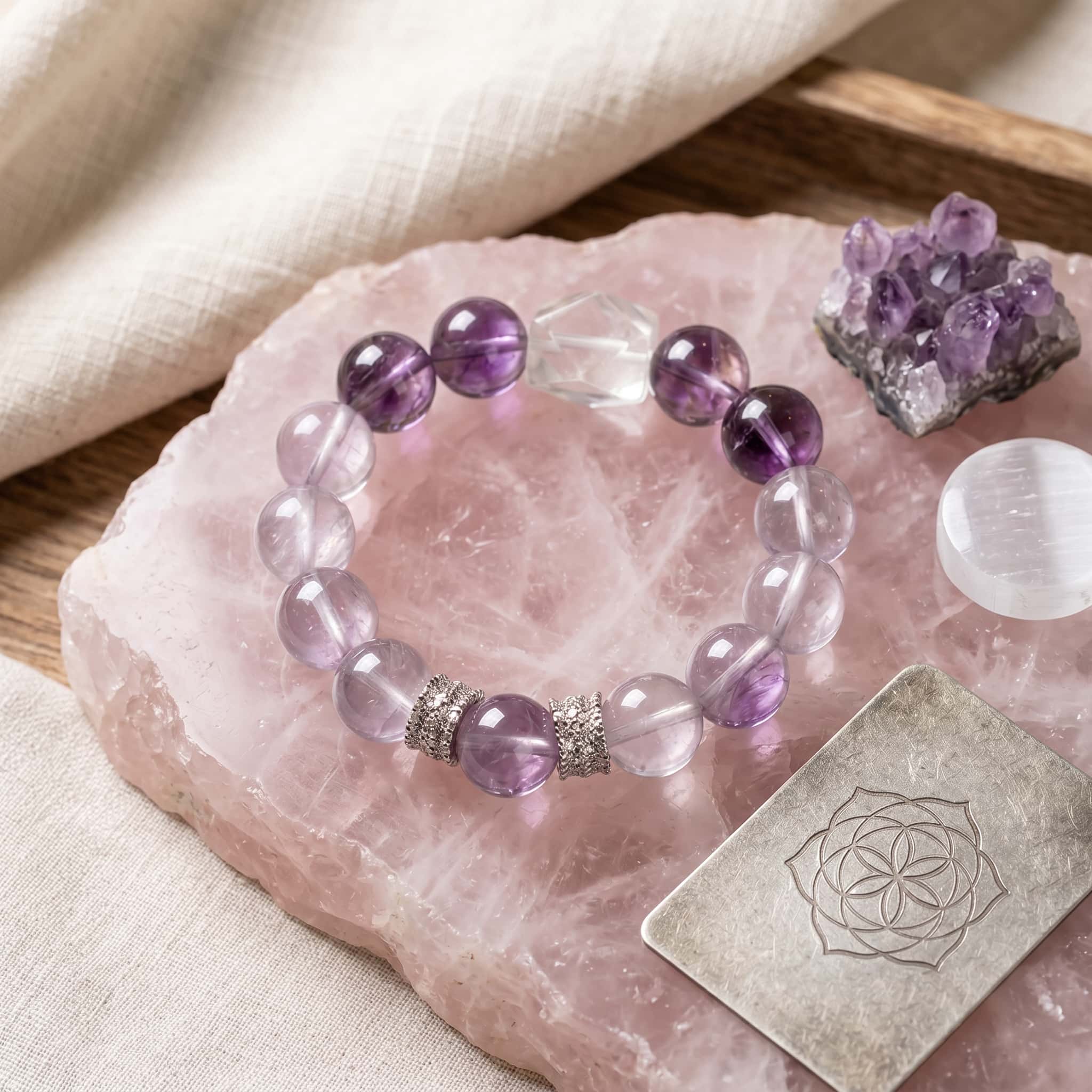 Lavender Dreams – Gradient Amethyst & Clear Quartz Healing Bracelet