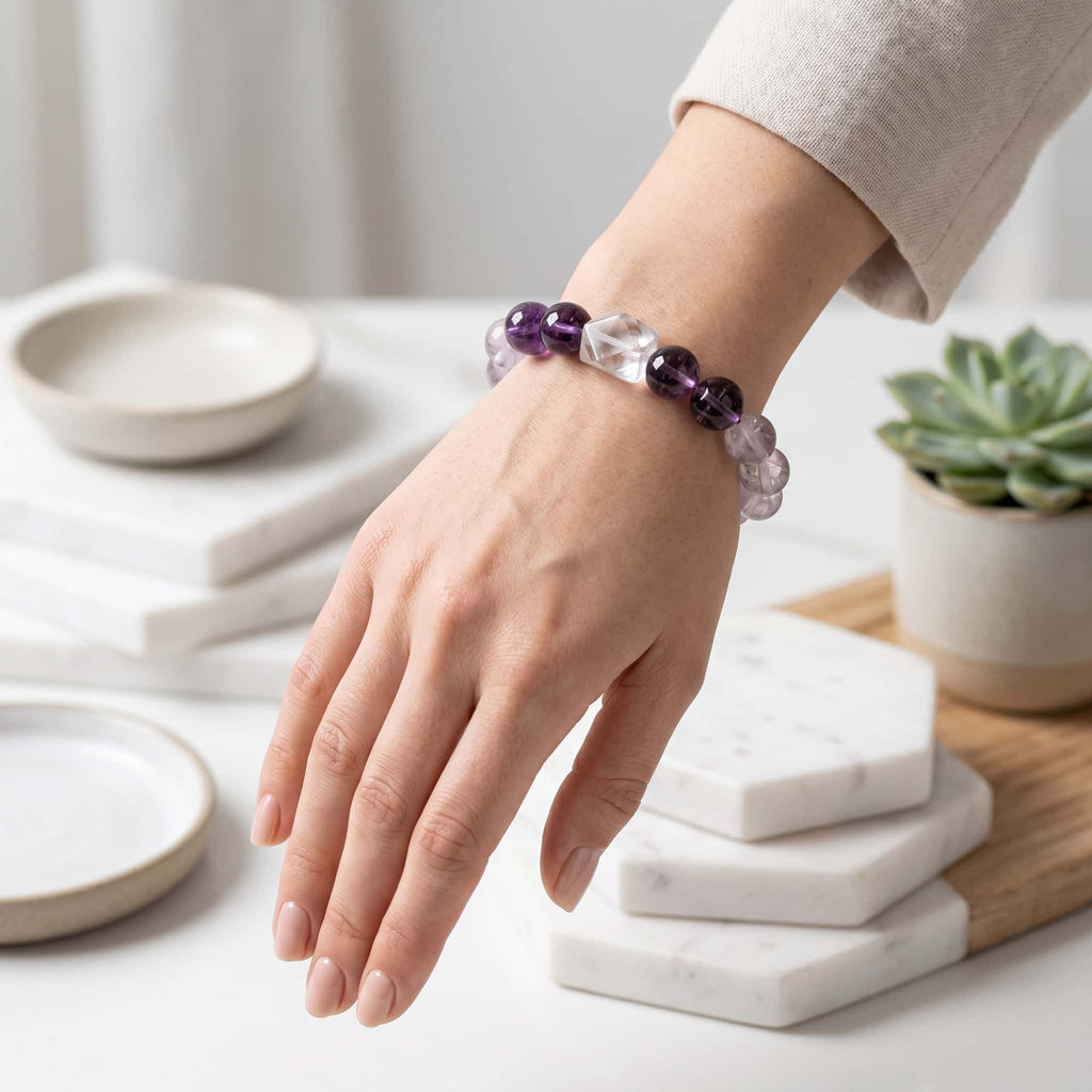Lavender Dreams – Gradient Amethyst & Clear Quartz Healing Bracelet